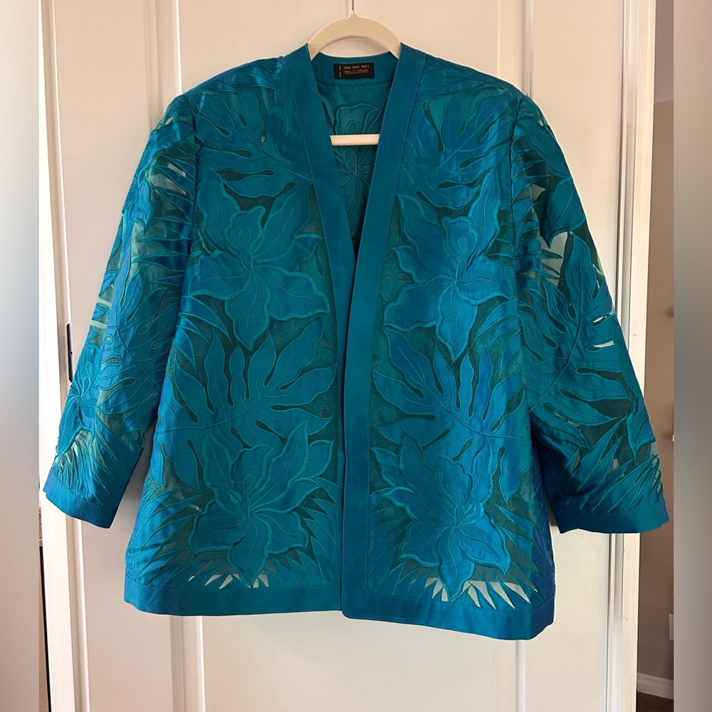 Vibrant Custom 100% Thai Silk Floral Custom Short Kimono - Blazer from Thailand